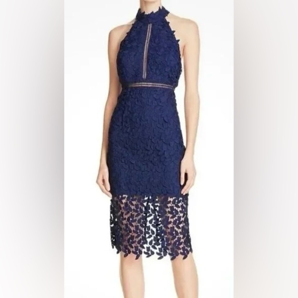 Bardot Dark Blue Lace Halter Cocktail Dress Size S